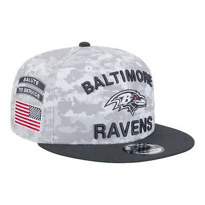 Baltimore Ravens White Camo and Graphite 2024 NFL Salute to Service New Era 9FIFTY Snapback Hat