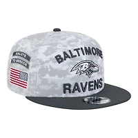 Baltimore Ravens White Camo and Graphite 2024 NFL Salute to Service New Era 9FIFTY Snapback Hat