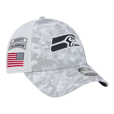 Seattle Seahawks White Camo 2024 NFL Salute to Service New Era 9FORTY Stretch Snap Hat