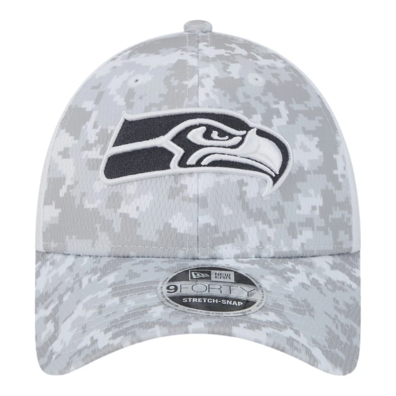 Seattle Seahawks White Camo 2024 NFL Salute to Service New Era 9FORTY Stretch Snap Hat