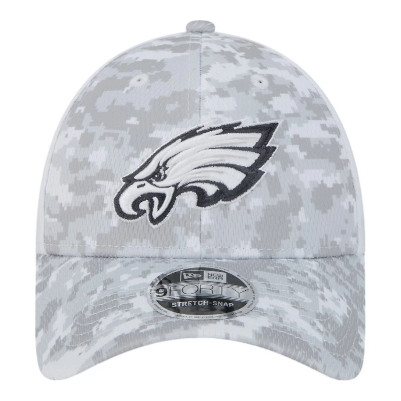 Philadelphia Eagles White Camo 2024 NFL Salute to Service New Era 9FORTY Stretch Snap Hat