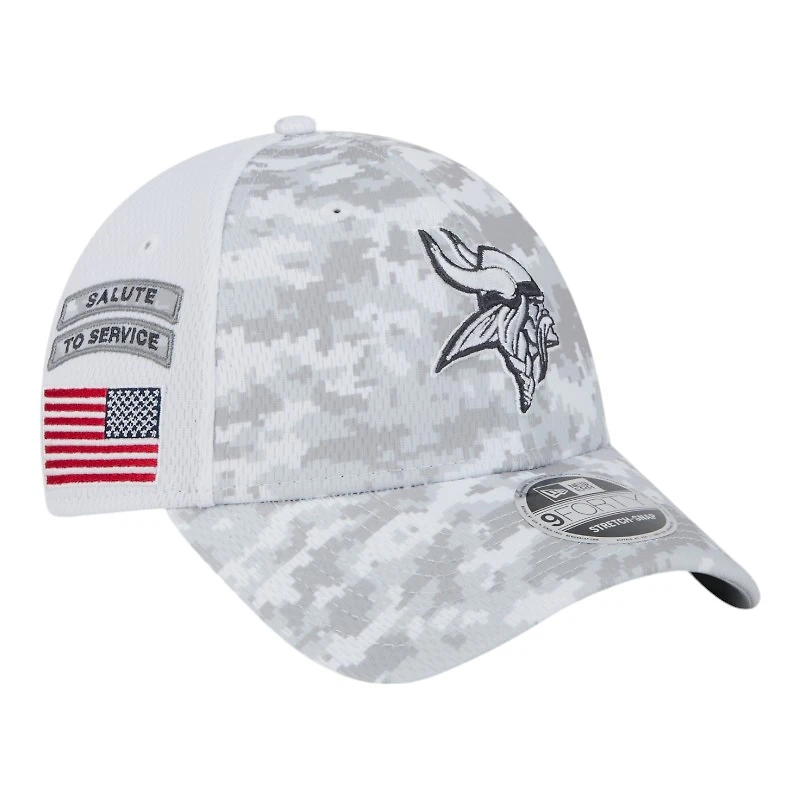 Minnesota Vikings White Camo 2024 NFL Salute to Service New Era 9FORTY Stretch Snap Hat