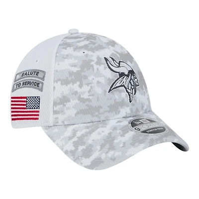 Minnesota Vikings White Camo 2024 NFL Salute to Service New Era 9FORTY Stretch Snap Hat