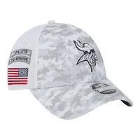 Minnesota Vikings White Camo 2024 NFL Salute to Service New Era 9FORTY Stretch Snap Hat