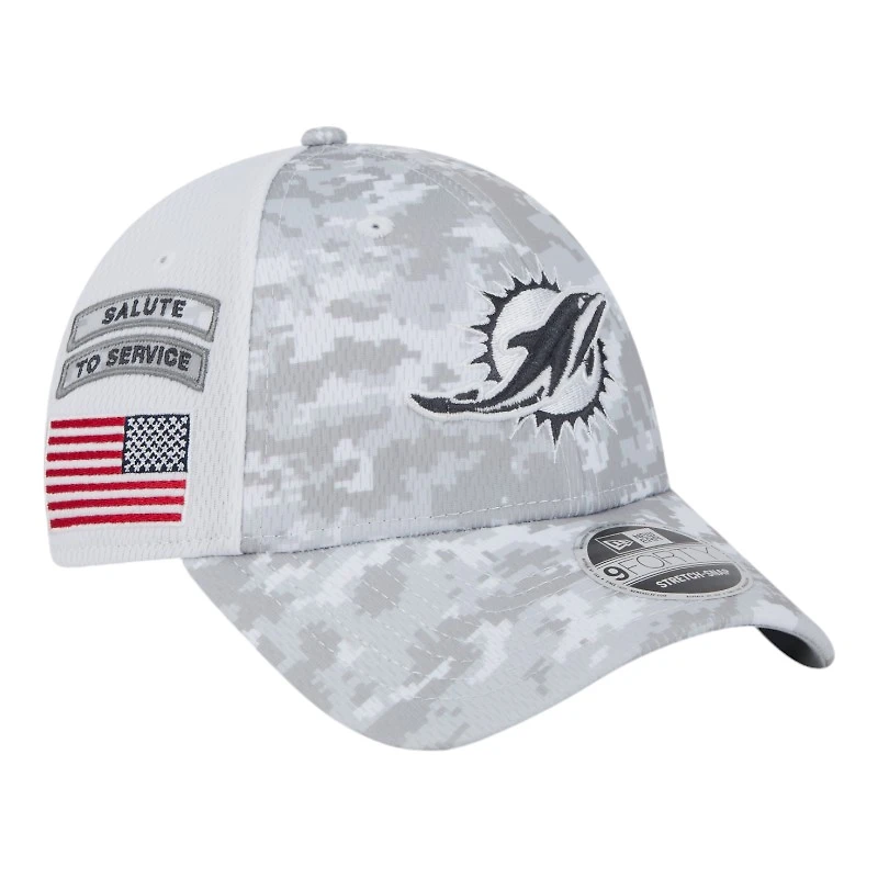 Miami Dolphins White Camo 2024 NFL Salute to Service New Era 9FORTY Stretch Snap Hat