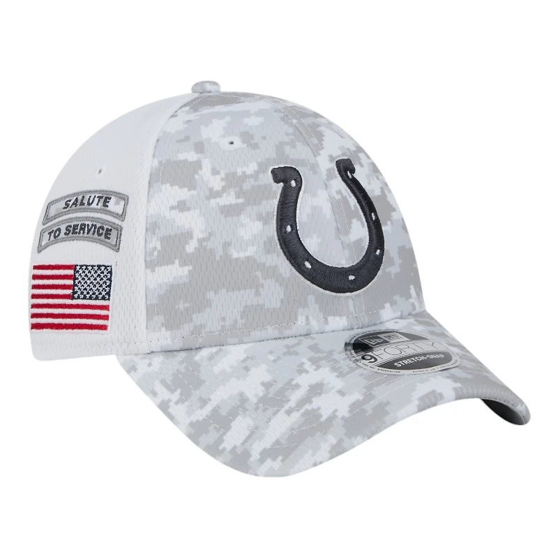 Indianapolis Colts White Camo 2024 NFL Salute to Service New Era 9FORTY Stretch Snap Hat