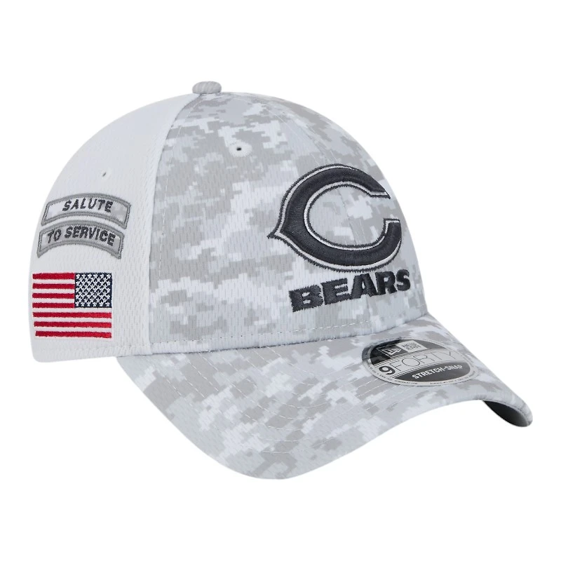 Chicago Bears White Camo 2024 NFL Salute to Service New Era 9FORTY Stretch Snap Hat