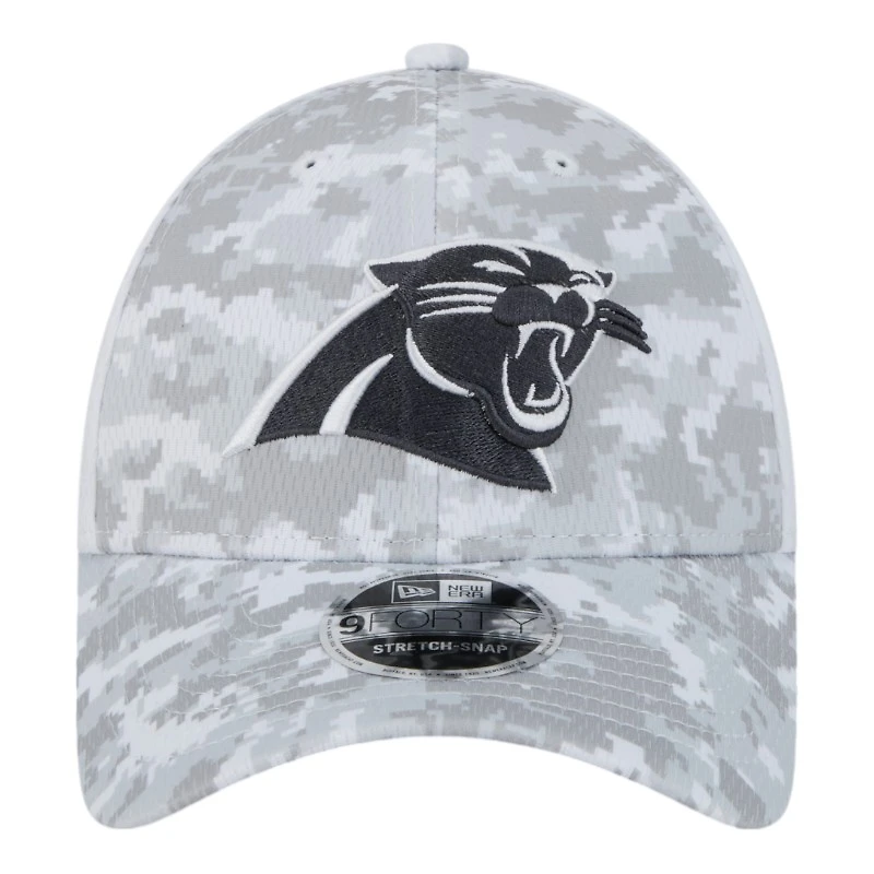 Carolina Panthers White Camo 2024 NFL Salute to Service New Era 9FORTY Stretch Snap Hat