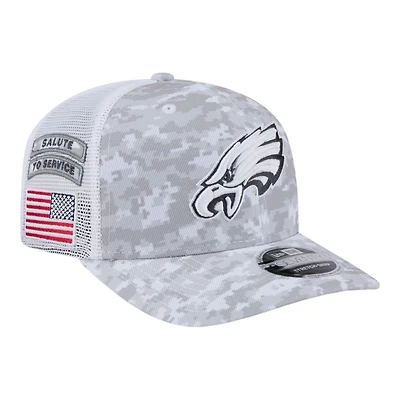 Philadelphia Eagles White Digital Camo 2024 NFL Salute to Service New Era 9SEVENTY Trucker Snapback Hat