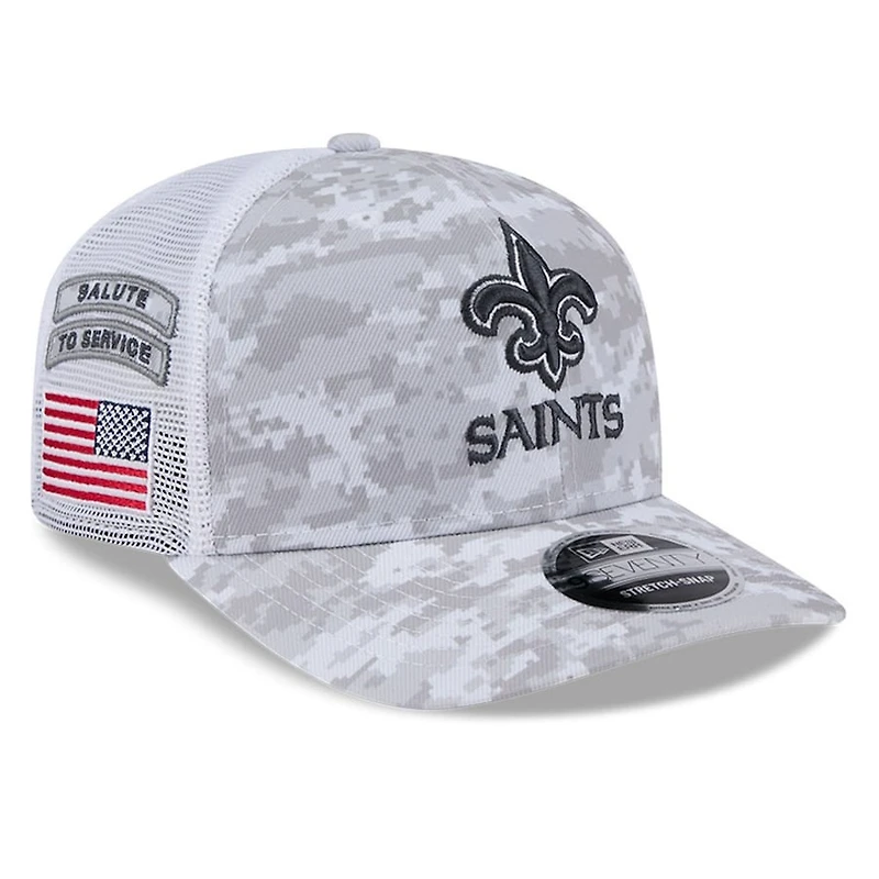 New Orleans Saints White Digital Camo 2024 NFL Salute to Service New Era 9SEVENTY Trucker Snapback Hat