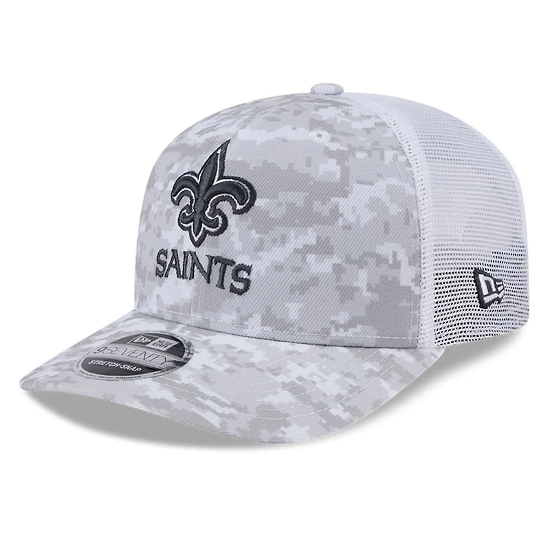 New Orleans Saints White Digital Camo 2024 NFL Salute to Service New Era 9SEVENTY Trucker Snapback Hat