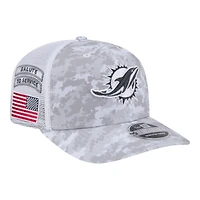 Miami Dolphins White Digital Camo 2024 NFL Salute to Service New Era 9SEVENTY Trucker Snapback Hat