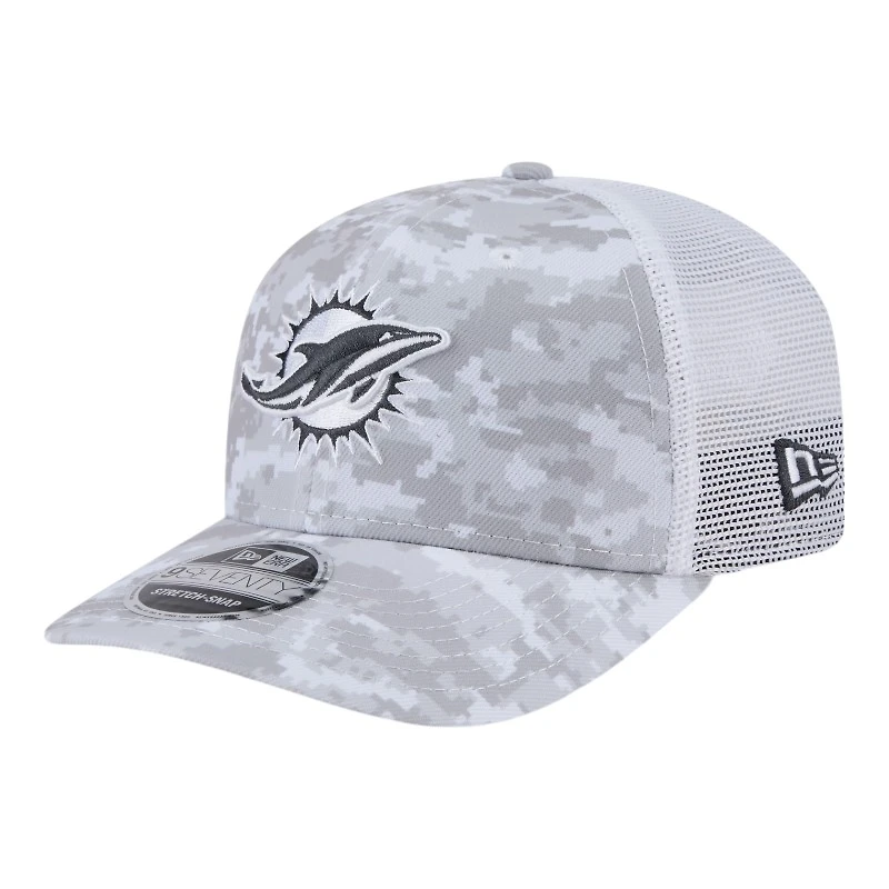 Miami Dolphins White Digital Camo 2024 NFL Salute to Service New Era 9SEVENTY Trucker Snapback Hat