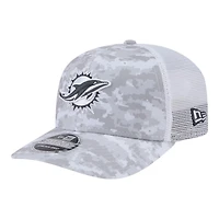 Miami Dolphins White Digital Camo 2024 NFL Salute to Service New Era 9SEVENTY Trucker Snapback Hat