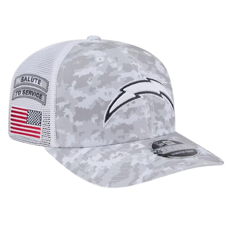 Los Angeles Chargers White Digital Camo 2024 NFL Salute to Service New Era 9SEVENTY Trucker Snapback Hat