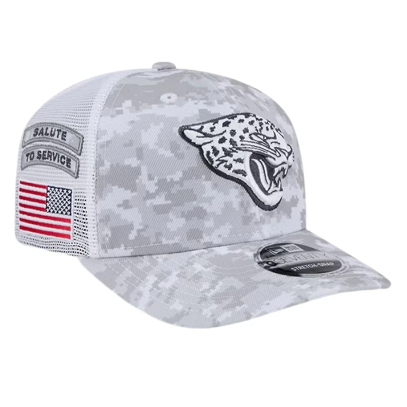 Jacksonville Jaguars White Digital Camo 2024 NFL Salute to Service New Era 9SEVENTY Trucker Snapback Hat