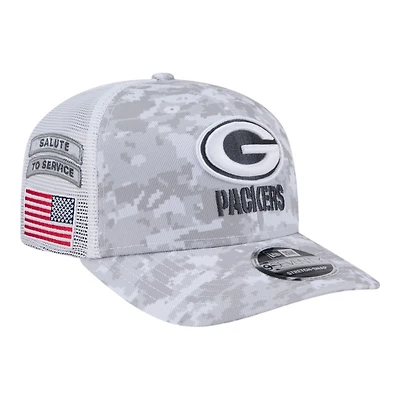 Green Bay Packers White Digital Camo 2024 NFL Salute to Service New Era 9SEVENTY Trucker Snapback Hat