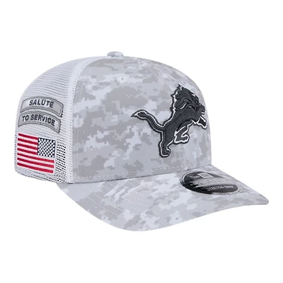 Detroit Lions White Digital Camo 2024 NFL Salute to Service New Era 9SEVENTY Trucker Snapback Hat