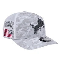 Detroit Lions White Digital Camo 2024 NFL Salute to Service New Era 9SEVENTY Trucker Snapback Hat