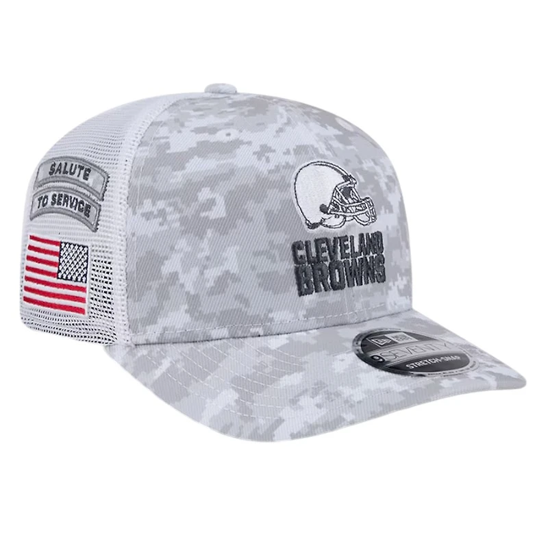 Cleveland Browns White Digital Camo 2024 NFL Salute to Service New Era 9SEVENTY Trucker Snapback Hat