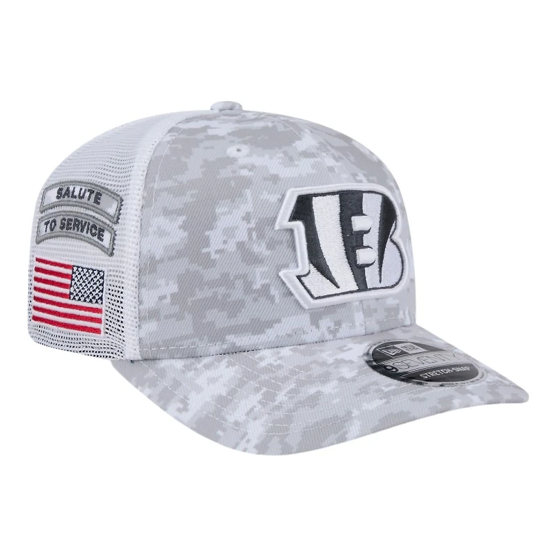 Cincinnati Bengals White Digital Camo 2024 NFL Salute to Service New Era 9SEVENTY Trucker Snapback Hat