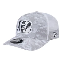 Cincinnati Bengals White Digital Camo 2024 NFL Salute to Service New Era 9SEVENTY Trucker Snapback Hat