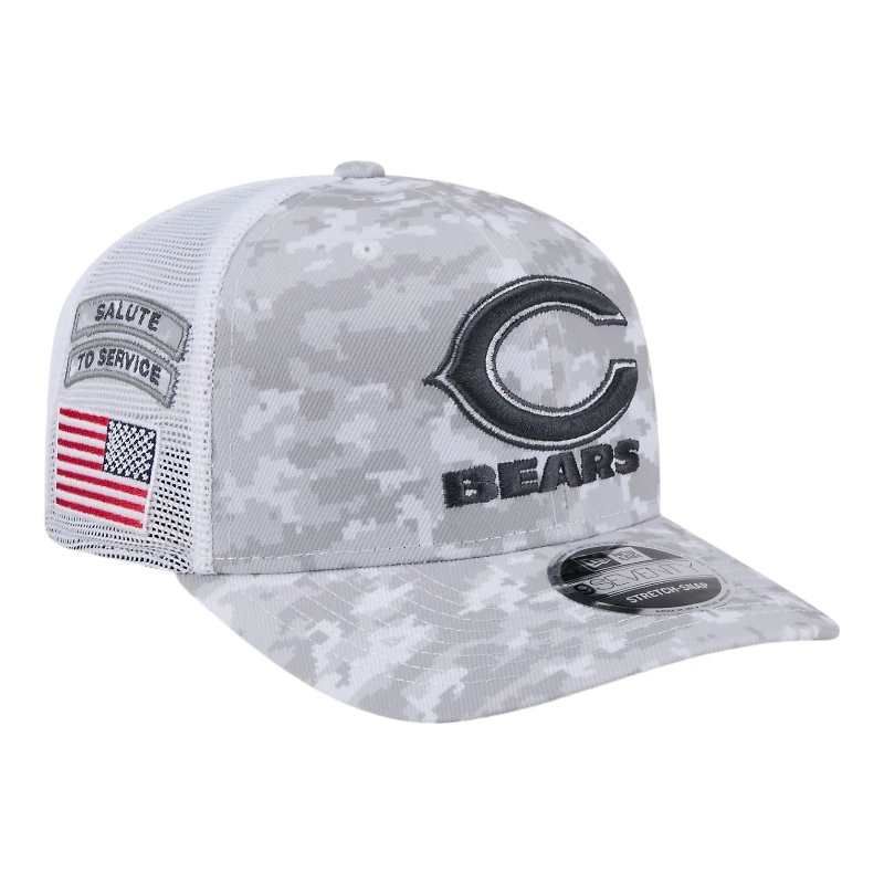 Chicago Bears White Digital Camo 2024 NFL Salute to Service New Era 9SEVENTY Trucker Snapback Hat