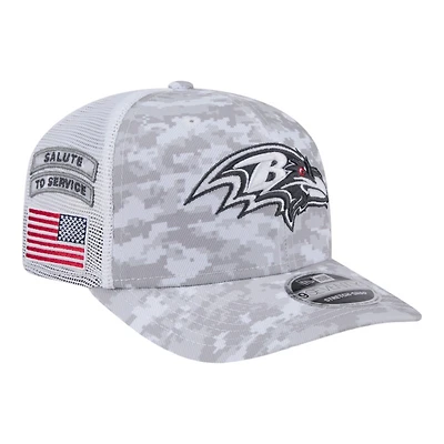 Baltimore Ravens White Digital Camo 2024 NFL Salute to Service New Era 9SEVENTY Trucker Snapback Hat