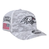 Baltimore Ravens White Digital Camo 2024 NFL Salute to Service New Era 9SEVENTY Trucker Snapback Hat