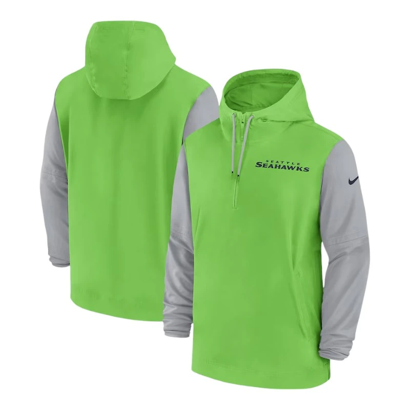 Seattle Seahawks Neon Green and Gray Nike 2024-25 Sideline Pre-Game Player Half Zip Hoodie Jacket