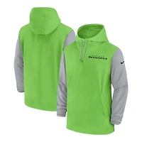 Seattle Seahawks Neon Green and Gray Nike 2024-25 Sideline Pre-Game Player Half Zip Hoodie Jacket