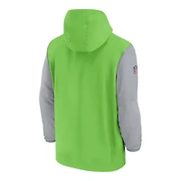 Seattle Seahawks Neon Green and Gray Nike 2024-25 Sideline Pre-Game Player Half Zip Hoodie Jacket