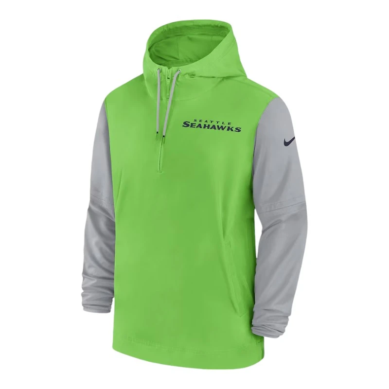 Seattle Seahawks Neon Green and Gray Nike 2024-25 Sideline Pre-Game Player Half Zip Hoodie Jacket