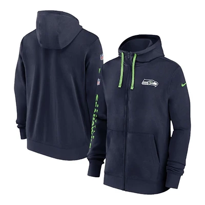 Seattle Seahawks College Navy Nike 2024 Sideline Club Full Zip Hoodie