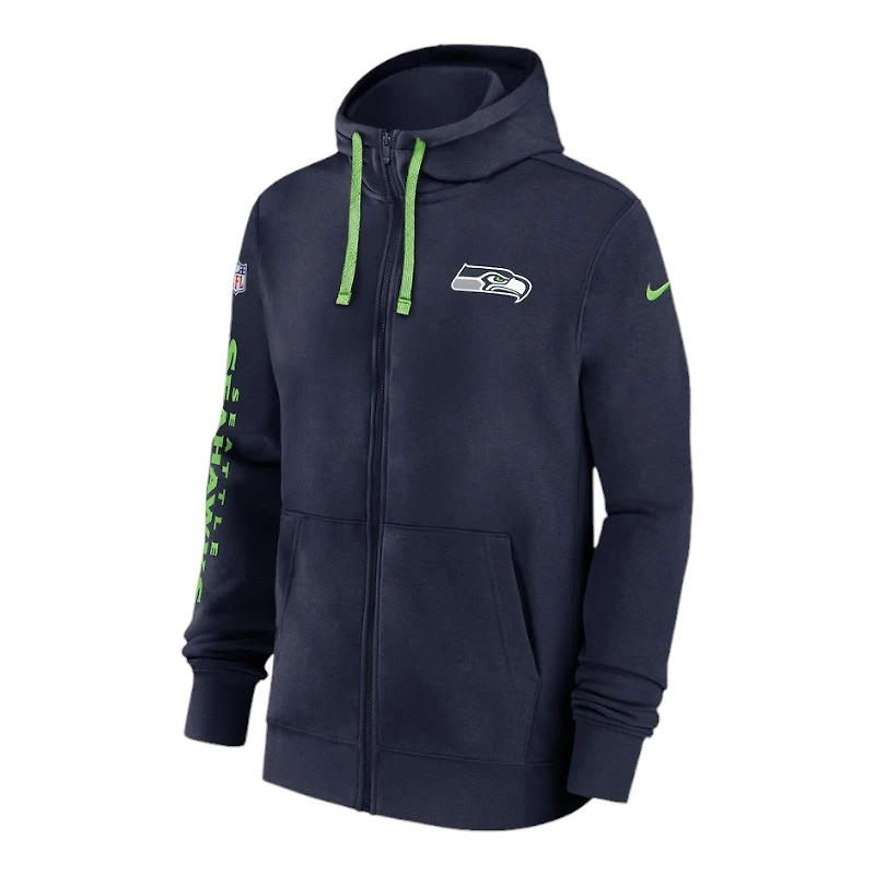 Seattle Seahawks College Navy Nike 2024 Sideline Club Full Zip Hoodie