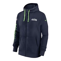 Seattle Seahawks College Navy Nike 2024 Sideline Club Full Zip Hoodie