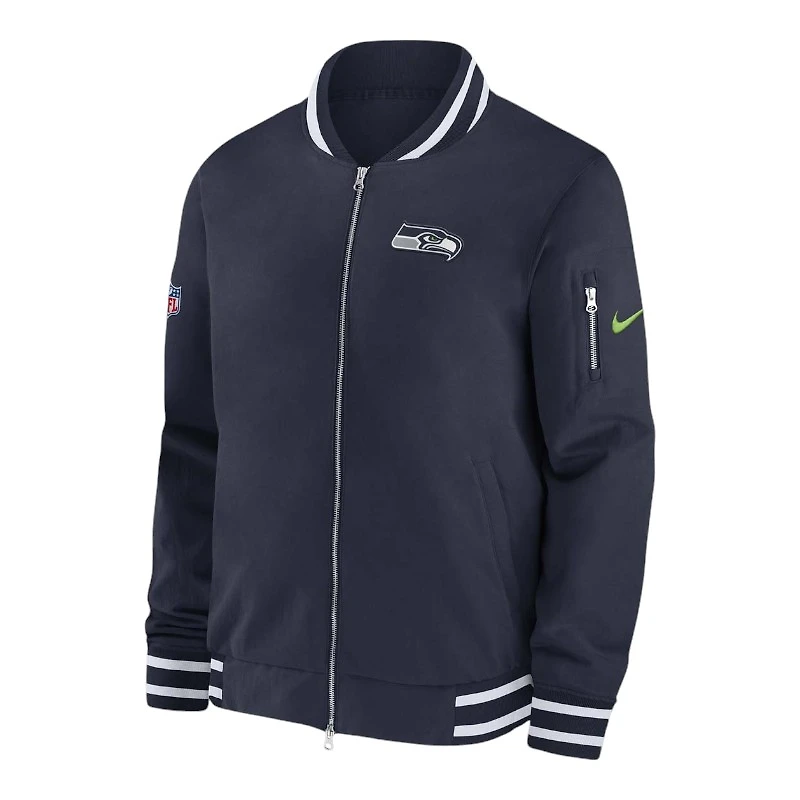 Seattle Seahawks College Navy Nike 2024 Sideline Full Zip Bomber Jacket