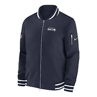 Seattle Seahawks College Navy Nike 2024 Sideline Full Zip Bomber Jacket
