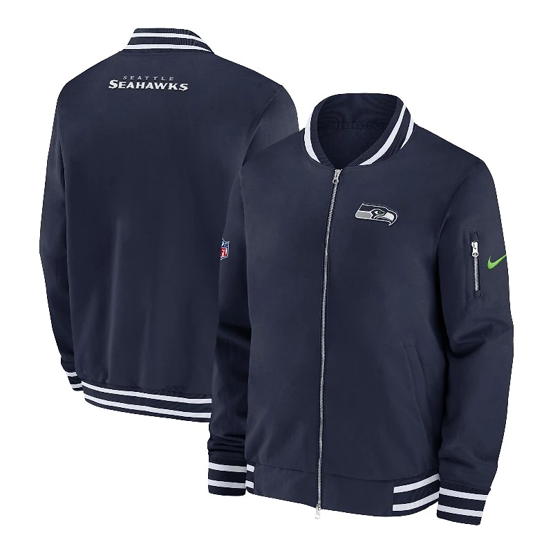 Seattle Seahawks College Navy Nike 2024 Sideline Full Zip Bomber Jacket