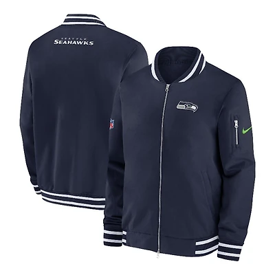 Seattle Seahawks College Navy Nike 2024 Sideline Full Zip Bomber Jacket