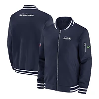 Seattle Seahawks College Navy Nike 2024 Sideline Full Zip Bomber Jacket