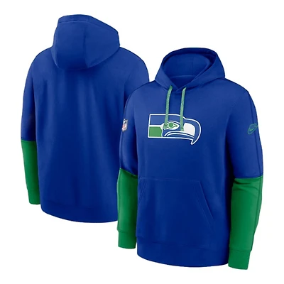 Seattle Seahawks Royal Blue Throwback Logo Nike Tri-Blend Pullover Hoodie
