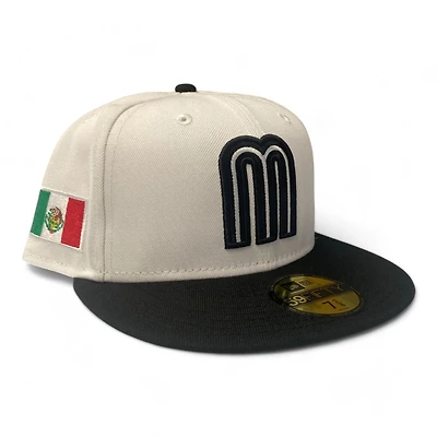 Mexico Chrome and Black Two Tone Flag Patch Gray UV New Era 59Fifty Fitted Hat