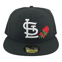 St. Louis Cardinals White on Black with Roses UV New Era 59FIFTY Fitted Hat