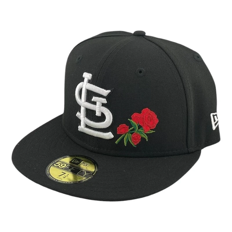 St. Louis Cardinals White on Black with Roses UV New Era 59FIFTY Fitted Hat