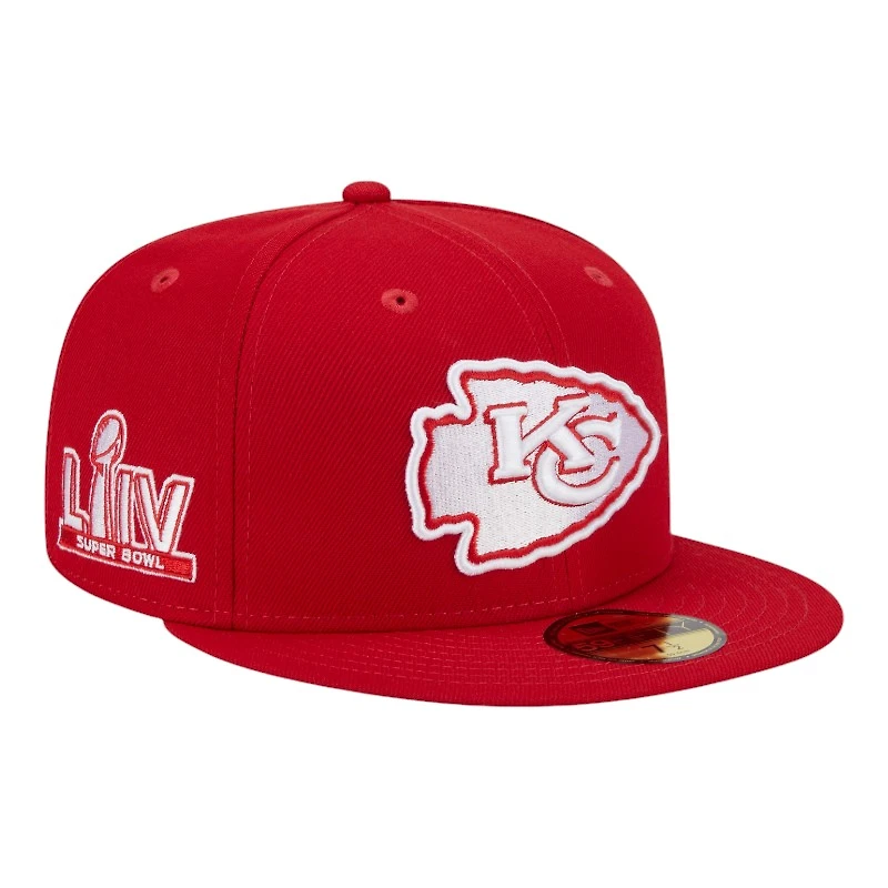 Kansas City Chiefs Scarlet Red Super Bowl LIV Patch Gray UV NFL New Era 59FIFTY Fitted Hat