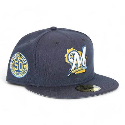 Milwaukee Brewers Navy "DPM Fam Pack" 50th Anniversary Patch Gray UV New Era 59Fifty Fitted Hat