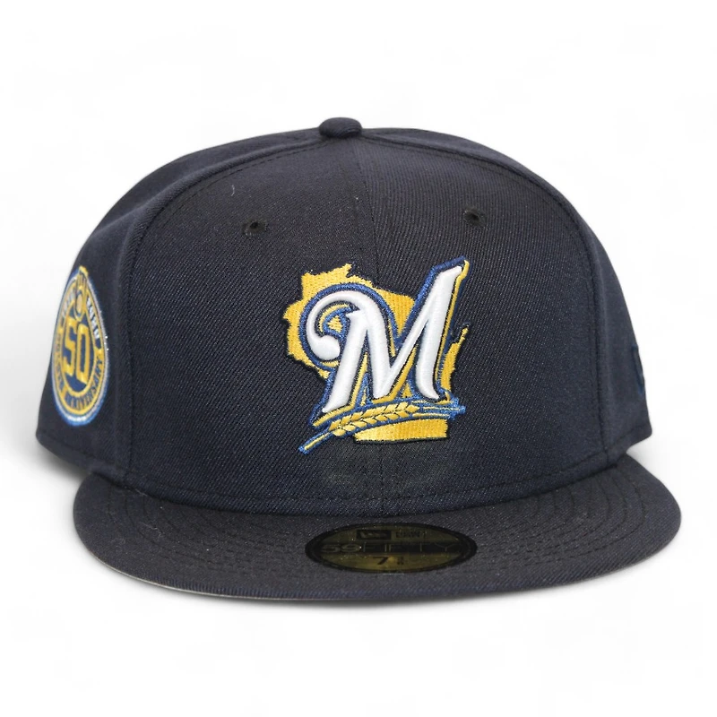 Milwaukee Brewers Navy "DPM Fam Pack" 50th Anniversary Patch Gray UV New Era 59Fifty Fitted Hat