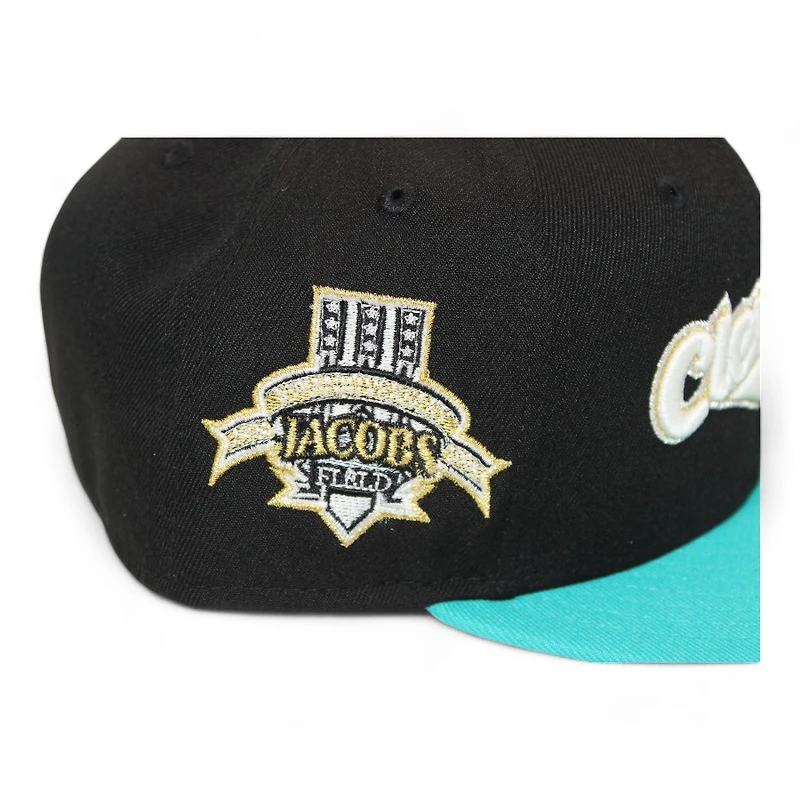 Cleveland Indians Black and Teal "Kat Gat Cap Pack" Jacobs Field Patch Gray UV New Era 59Fifty Fitted Hat