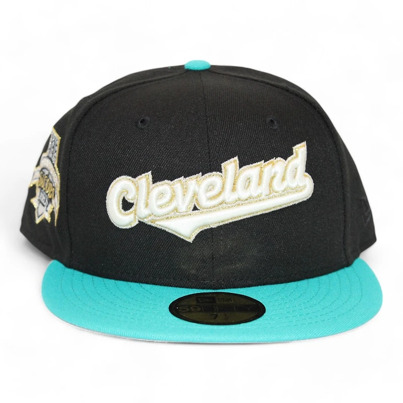 Cleveland Indians Black and Teal "Kat Gat Cap Pack" Jacobs Field Patch Gray UV New Era 59Fifty Fitted Hat